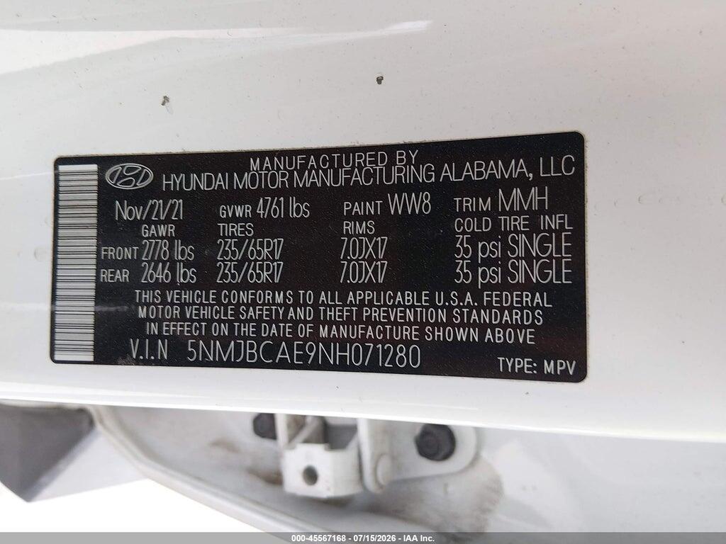 5NMJBCAE9NH071280 2022 HYUNDAI TUCSON photo no. 9