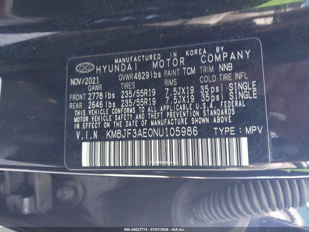 KM8JF3AE0NU105986 2022 HYUNDAI TUCSON photo no. 9