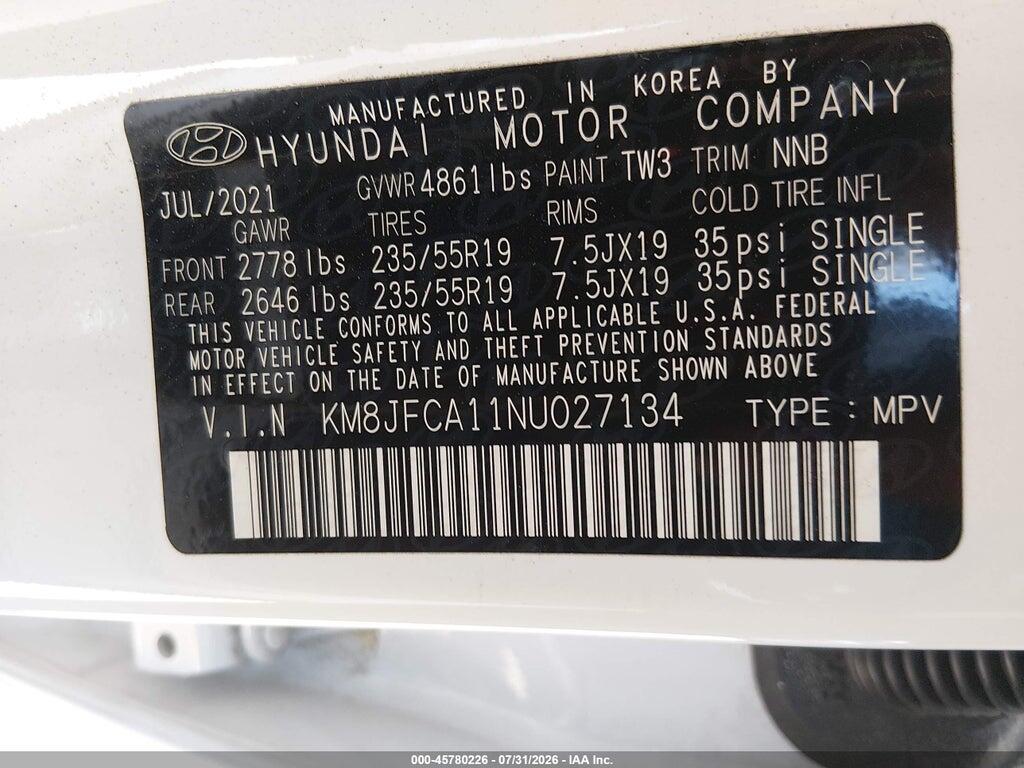 KM8JFCA11NU027134 2022 HYUNDAI TUCSON HYBRID photo no. 9