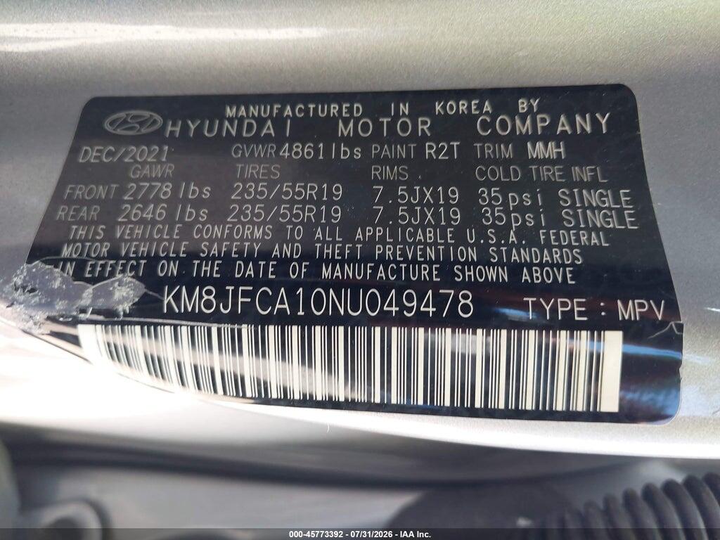 KM8JFCA10NU049478 2022 HYUNDAI TUCSON HYBRID photo no. 9