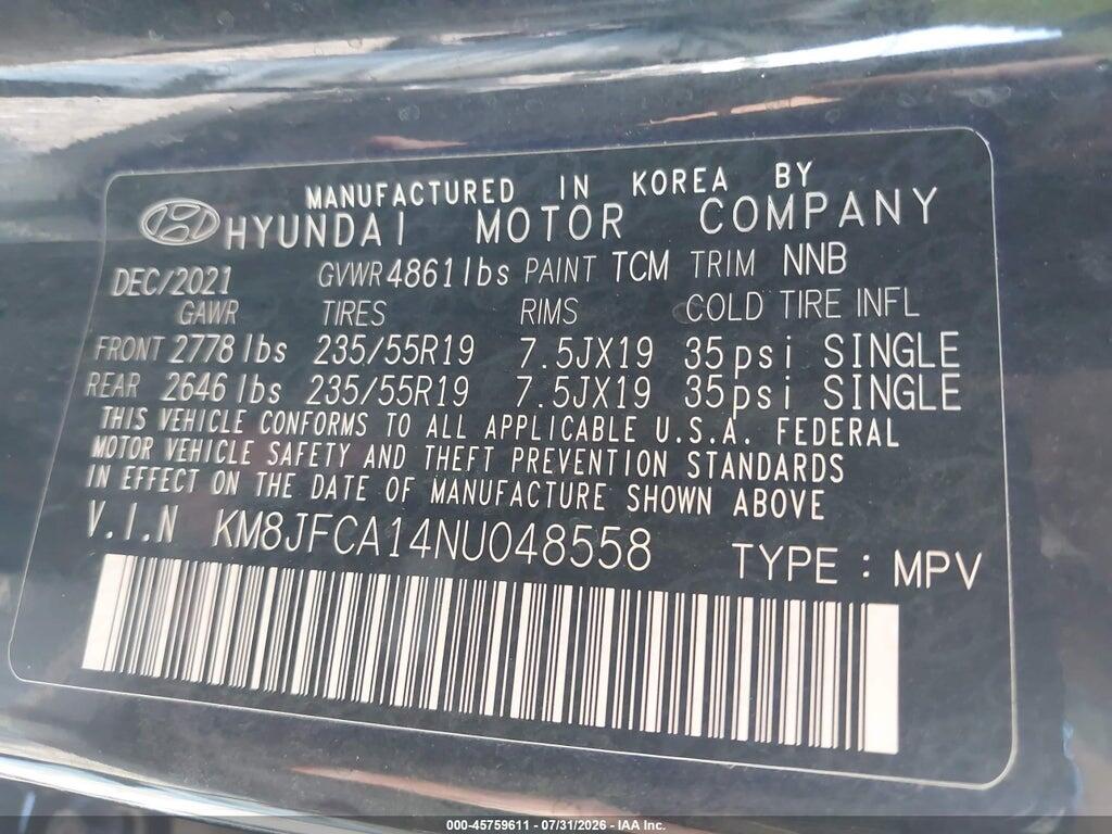 KM8JFCA14NU048558 2022 HYUNDAI TUCSON HYBRID photo no. 9