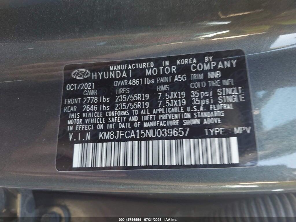 KM8JFCA15NU039657 2022 HYUNDAI TUCSON HYBRID photo no. 9