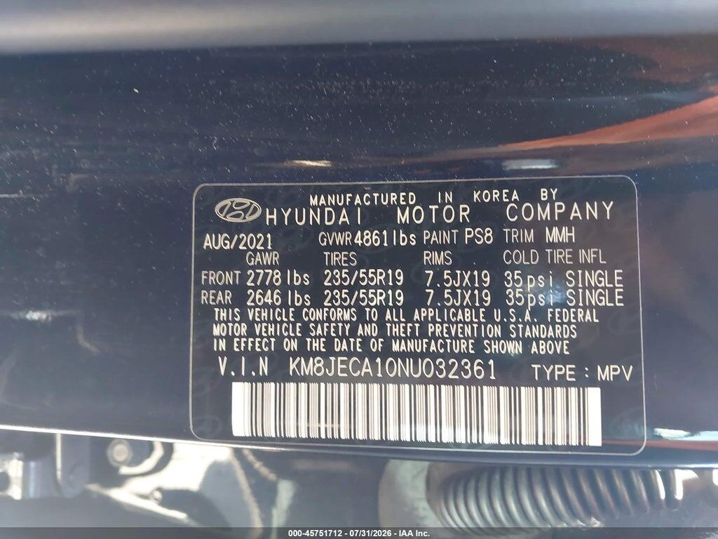 KM8JECA10NU032361 2022 HYUNDAI TUCSON HYBRID photo no. 9