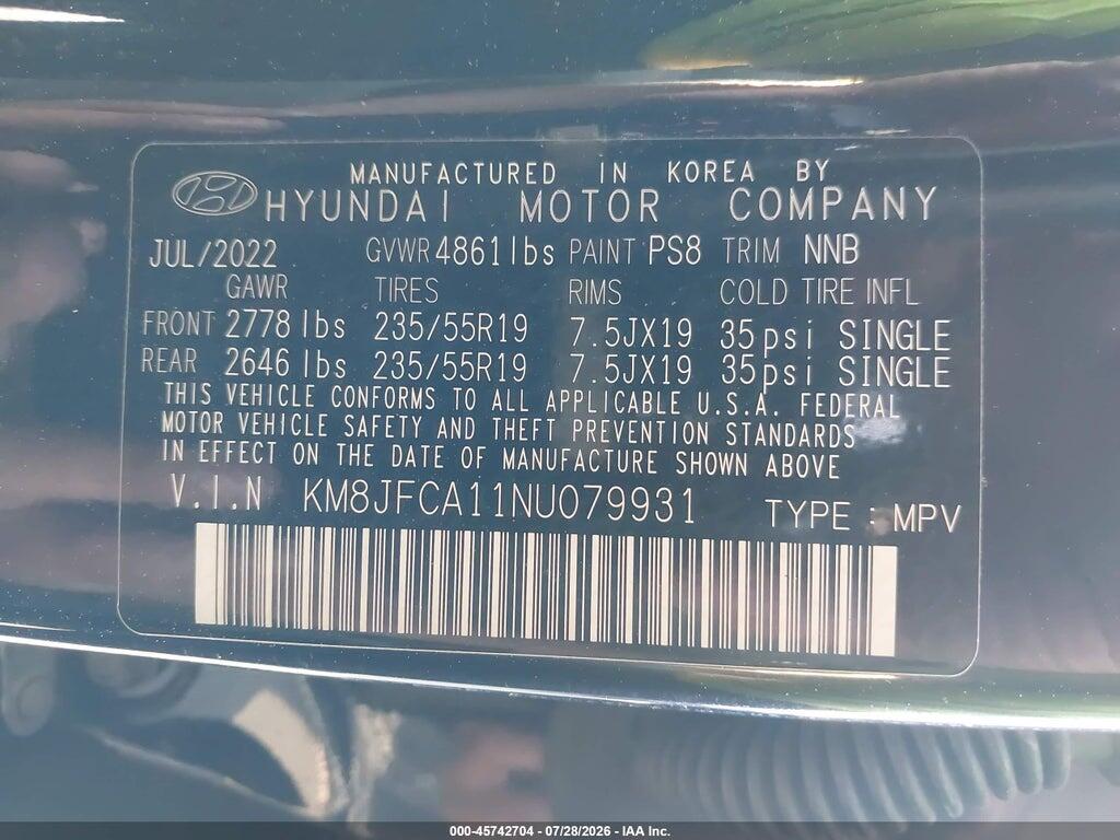 KM8JFCA11NU079931 2022 HYUNDAI TUCSON HYBRID photo no. 9