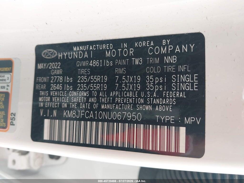 KM8JFCA10NU067950 2022 HYUNDAI TUCSON HYBRID photo no. 9