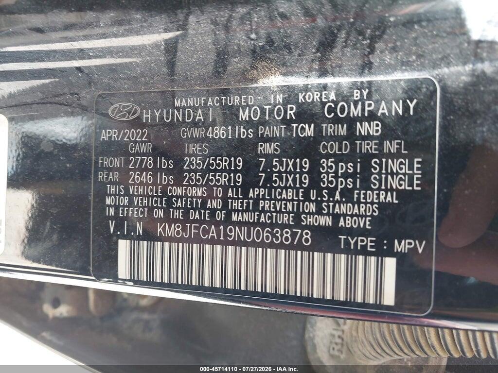 KM8JFCA19NU063878 2022 HYUNDAI TUCSON HYBRID photo no. 9