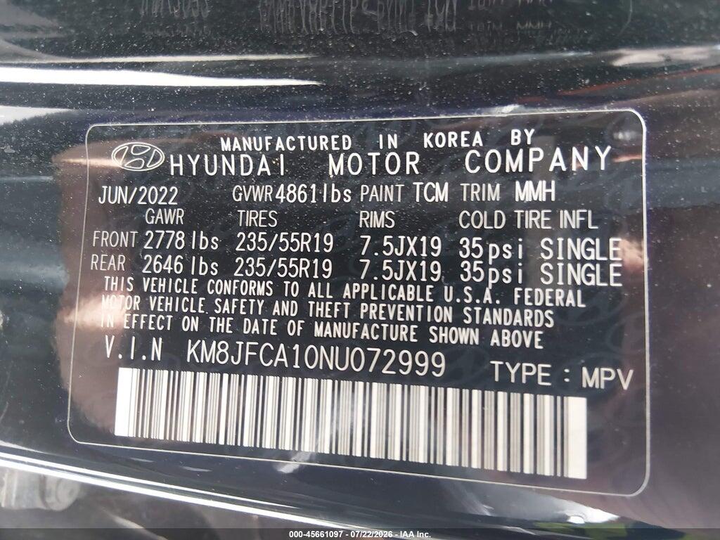 KM8JFCA10NU072999 2022 HYUNDAI TUCSON HYBRID photo no. 9