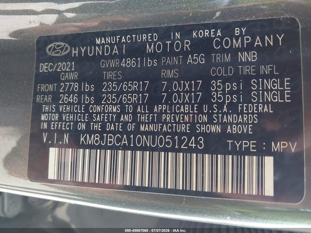 KM8JBCA10NU051243 2022 HYUNDAI TUCSON HYBRID photo no. 9