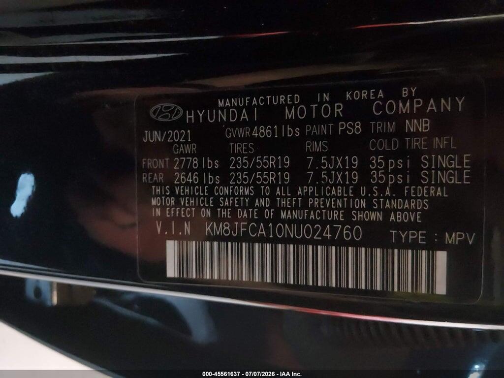KM8JFCA10NU024760 2022 HYUNDAI TUCSON HYBRID photo no. 9