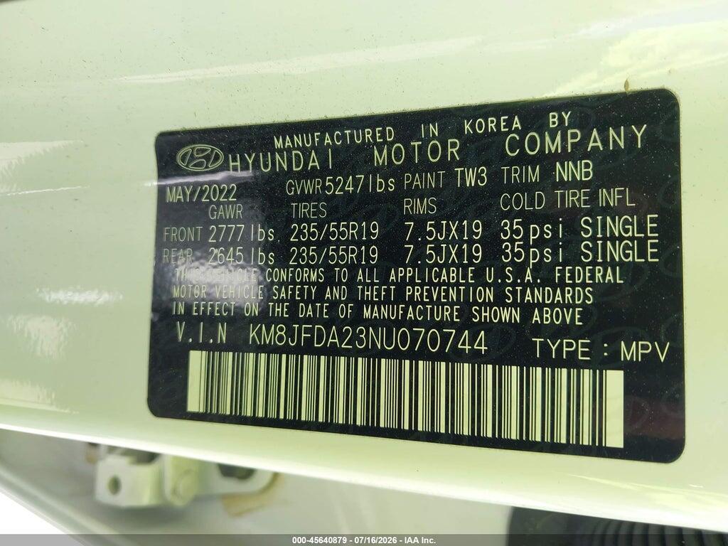KM8JFDA23NU070744 2022 HYUNDAI TUCSON PLUG-IN HYBRID photo no. 9