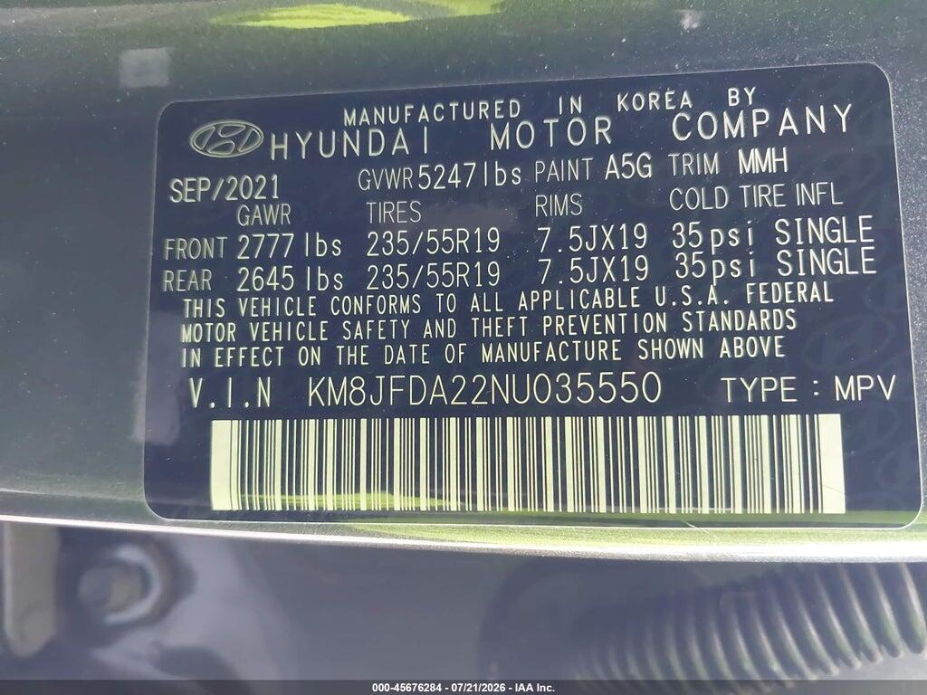 KM8JFDA22NU035550 2022 HYUNDAI TUCSON PLUG-IN HYBRID photo no. 9