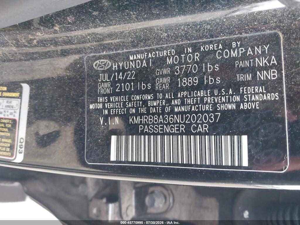 KMHRB8A36NU202037 2022 HYUNDAI VENUE photo no. 9