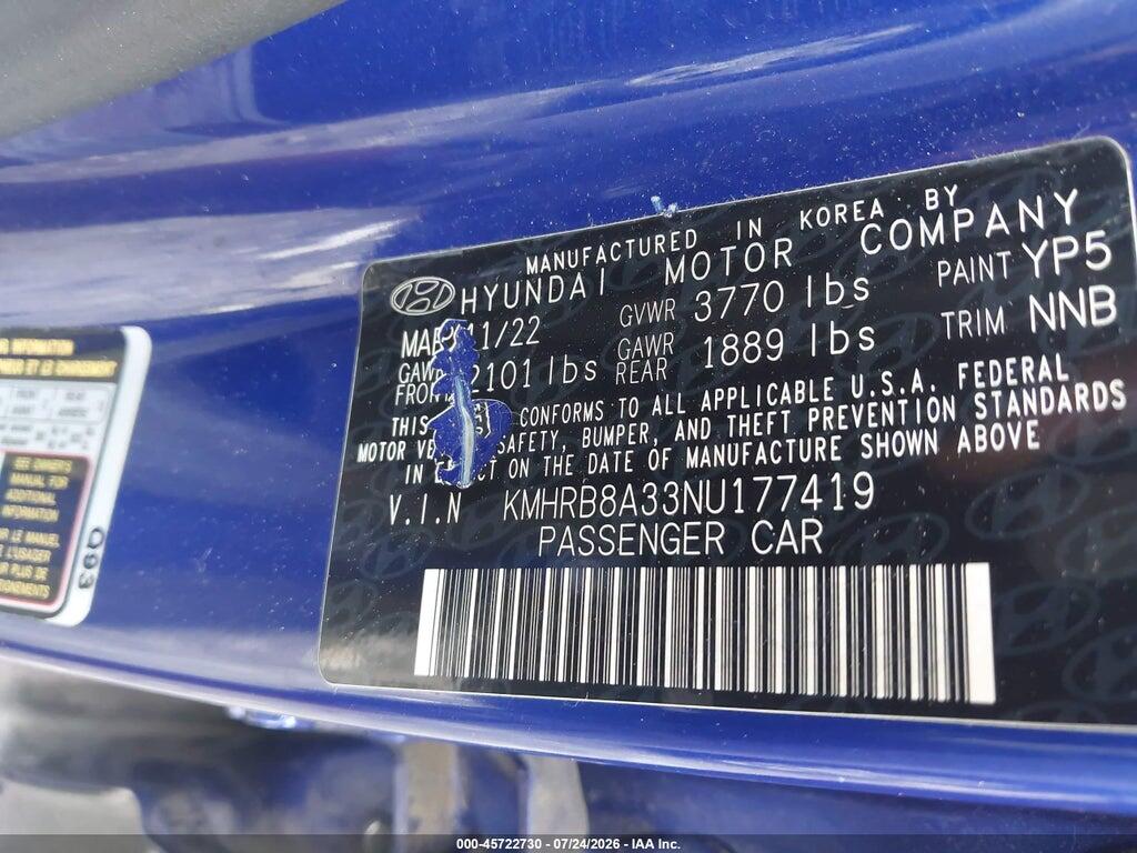 KMHRB8A33NU177419 2022 HYUNDAI VENUE photo no. 9