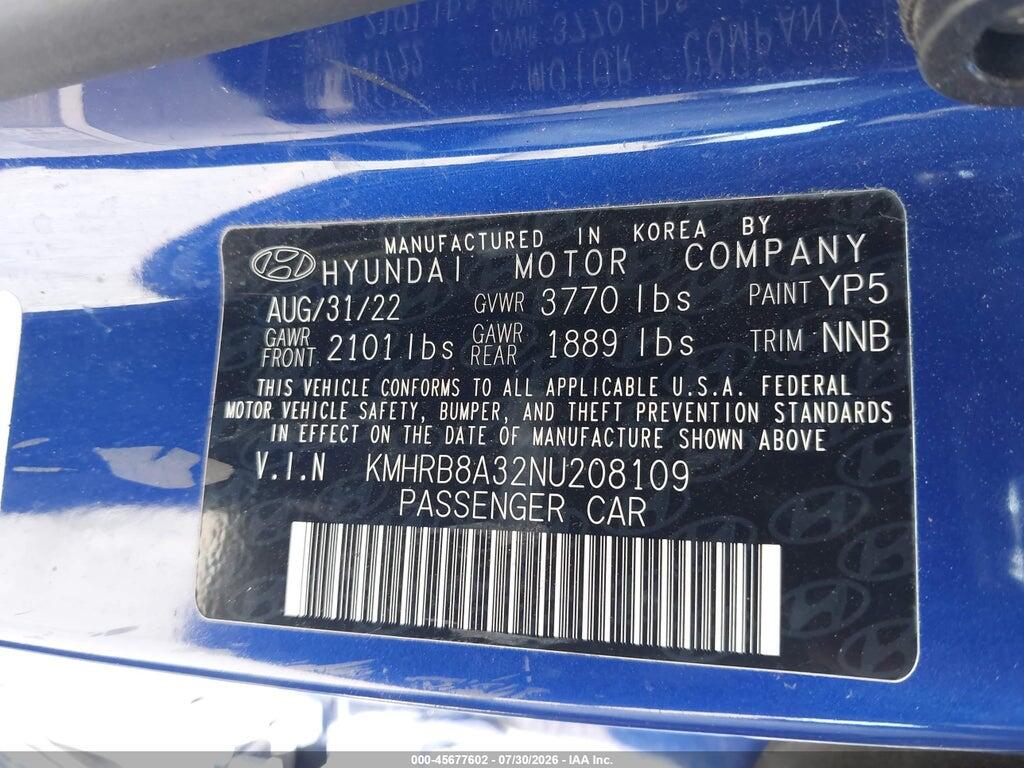 KMHRB8A32NU208109 2022 HYUNDAI VENUE photo no. 9
