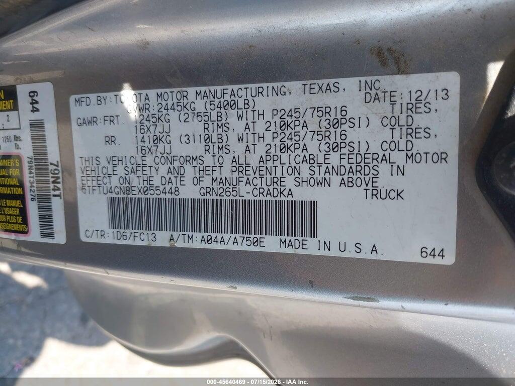 5TFTU4GN8EX055448 2014 TOYOTA TACOMA photo no. 9
