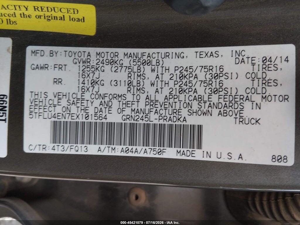 5TFLU4EN7EX101564 2014 TOYOTA TACOMA photo no. 9