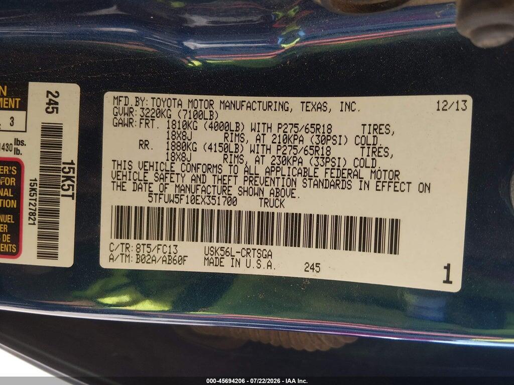 5TFUW5F10EX351700 2014 TOYOTA TUNDRA photo no. 9