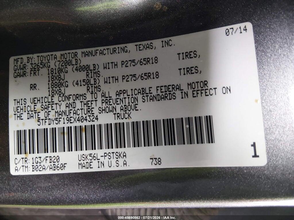 5TFDY5F19EX404324 2014 TOYOTA TUNDRA photo no. 9
