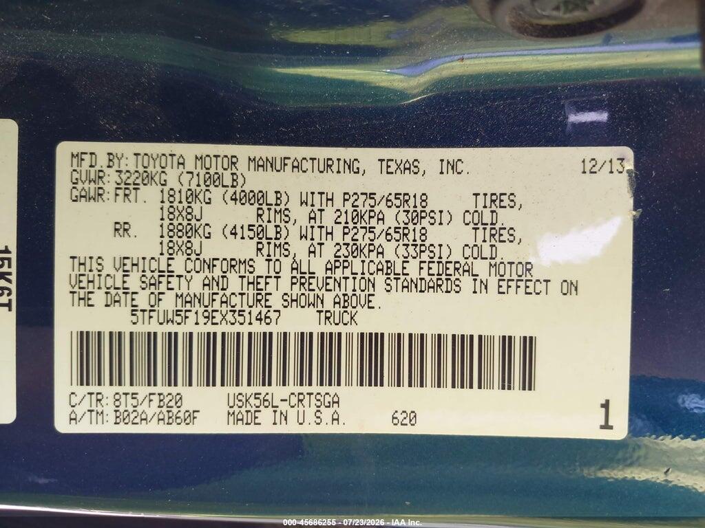 5TFUW5F19EX351467 2014 TOYOTA TUNDRA photo no. 9