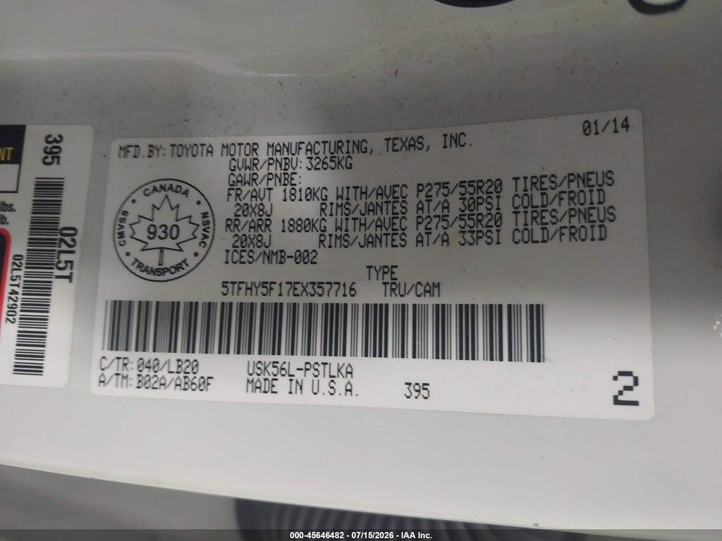 5TFHY5F17EX357716 2014 TOYOTA TUNDRA photo no. 9
