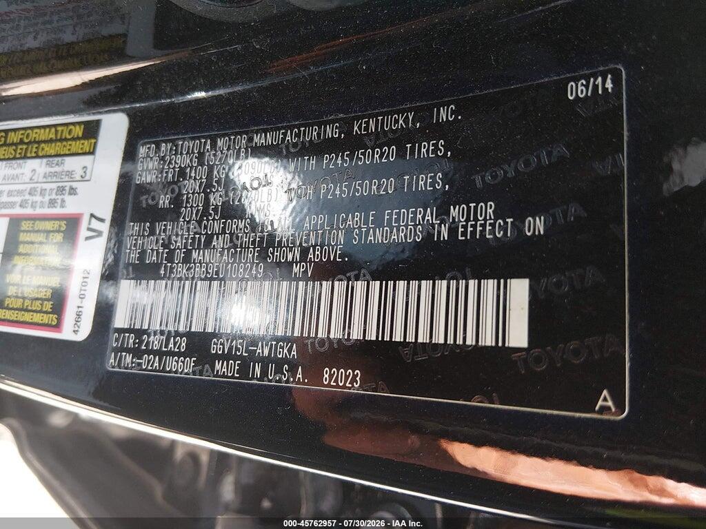 4T3BK3BB9EU108249 2014 TOYOTA VENZA photo no. 9