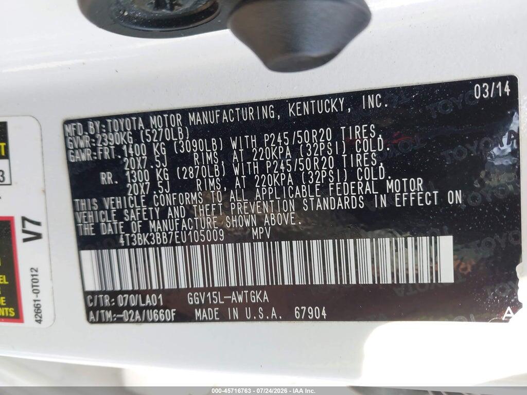 4T3BK3BB7EU105009 2014 TOYOTA VENZA photo no. 9