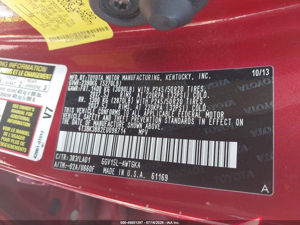 4T3BK3BB2EU098714 2014 TOYOTA VENZA photo no. 9