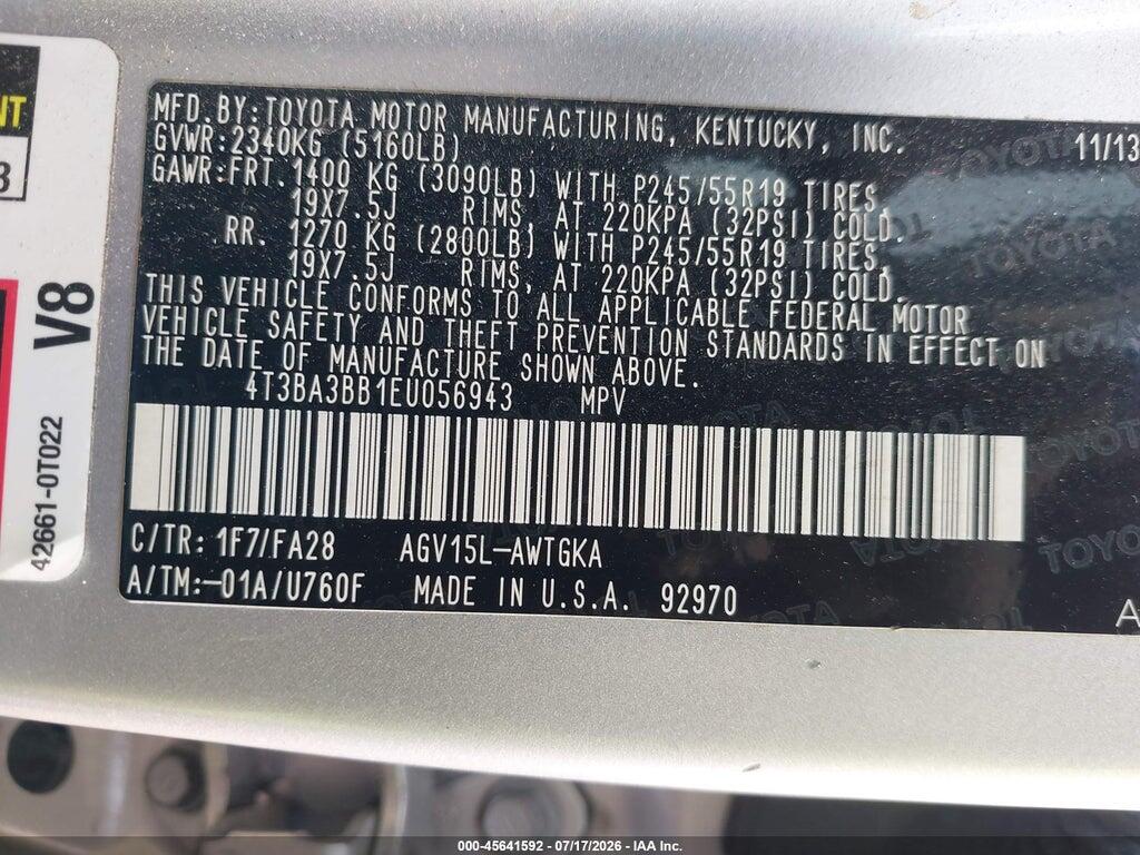4T3BA3BB1EU056943 2014 TOYOTA VENZA photo no. 9