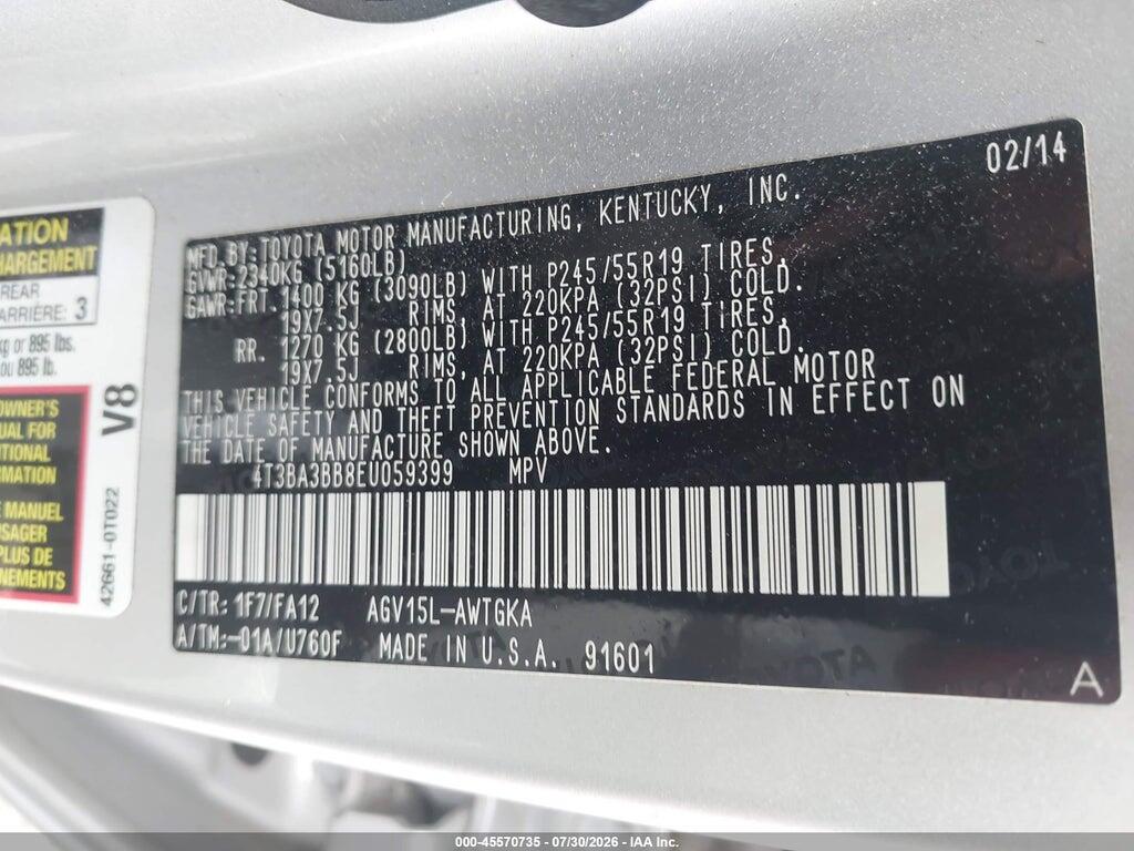 4T3BA3BB8EU059399 2014 TOYOTA VENZA photo no. 9