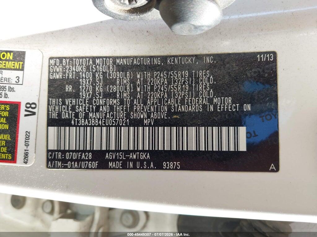 4T3BA3BB4EU057021 2014 TOYOTA VENZA photo no. 9