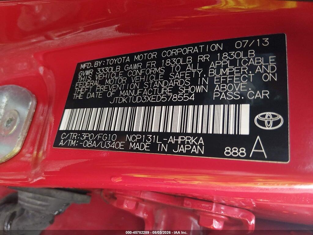 JTDKTUD3XED578554 2014 TOYOTA YARIS photo no. 9