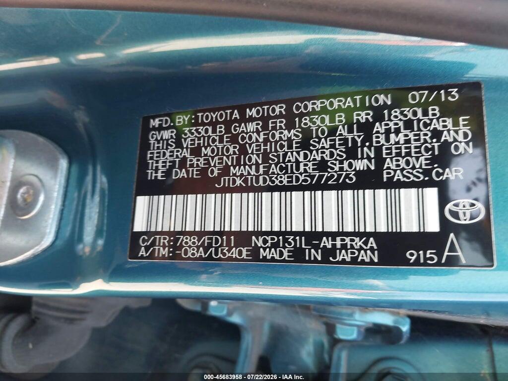 JTDKTUD38ED577273 2014 TOYOTA YARIS photo no. 9