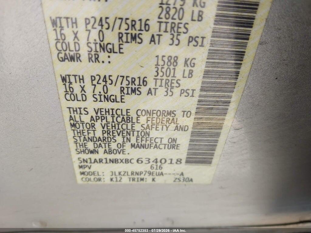 5N1AR1NBXBC634018 2011 NISSAN PATHFINDER photo no. 9