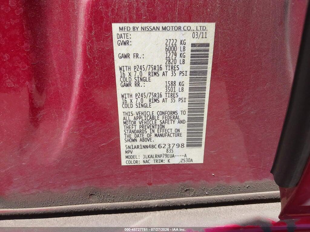 5N1AR1NN4BC623798 2011 NISSAN PATHFINDER photo no. 9