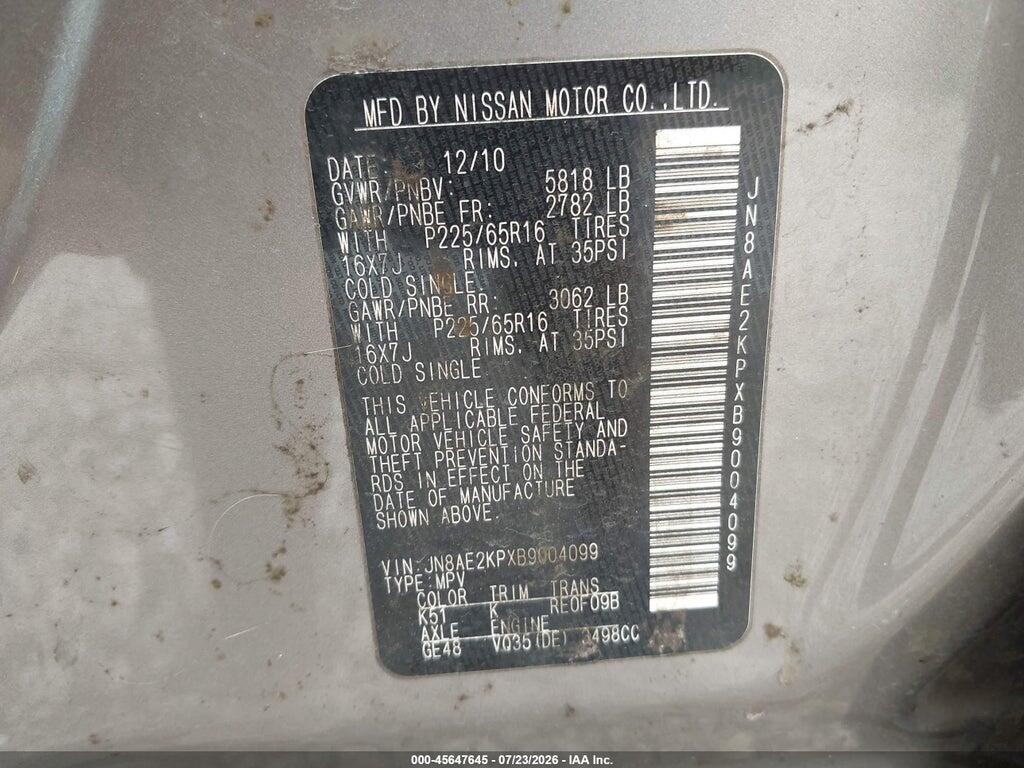 JN8AE2KPXB9004099 2011 NISSAN QUEST photo no. 9