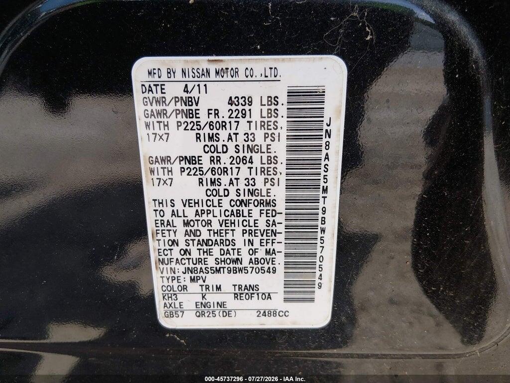 JN8AS5MT9BW570549 2011 NISSAN ROGUE photo no. 9