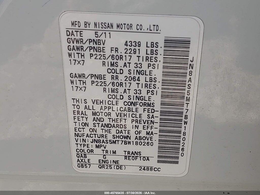 JN8AS5MT7BW180260 2011 NISSAN ROGUE photo no. 9