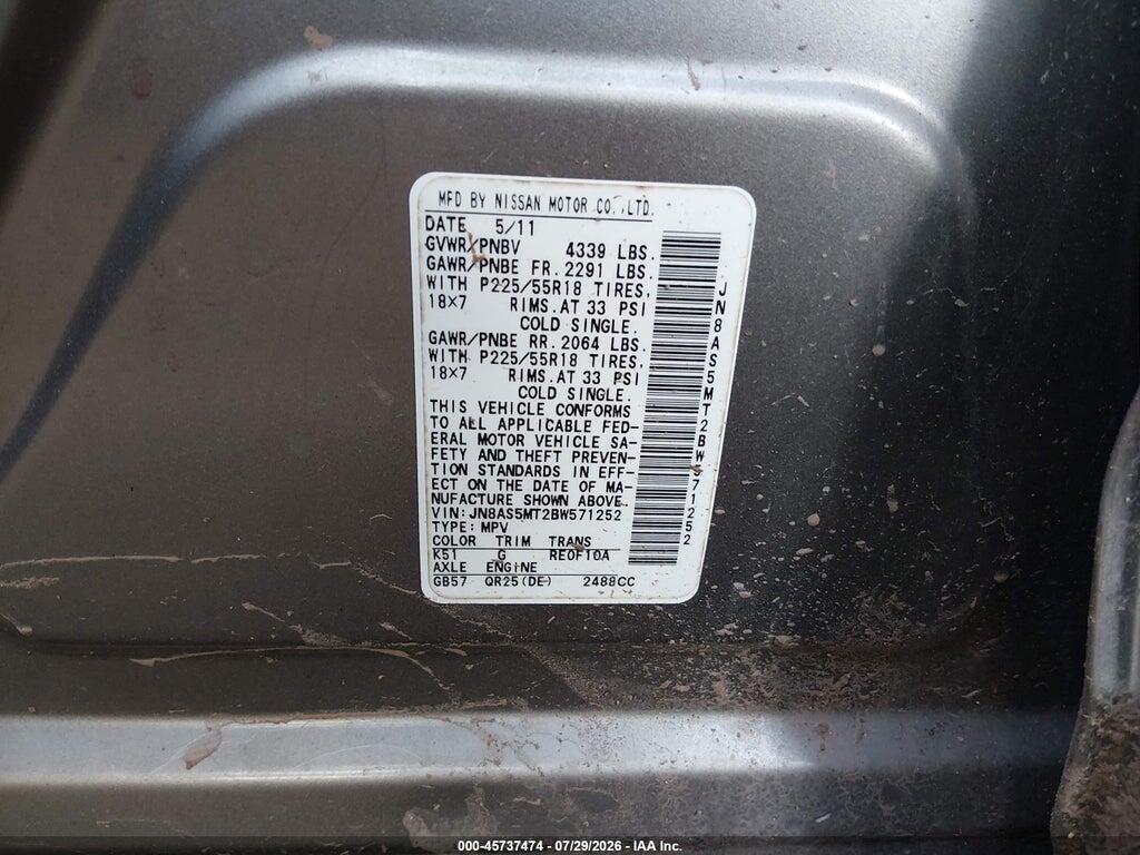 JN8AS5MT2BW571252 2011 NISSAN ROGUE photo no. 9