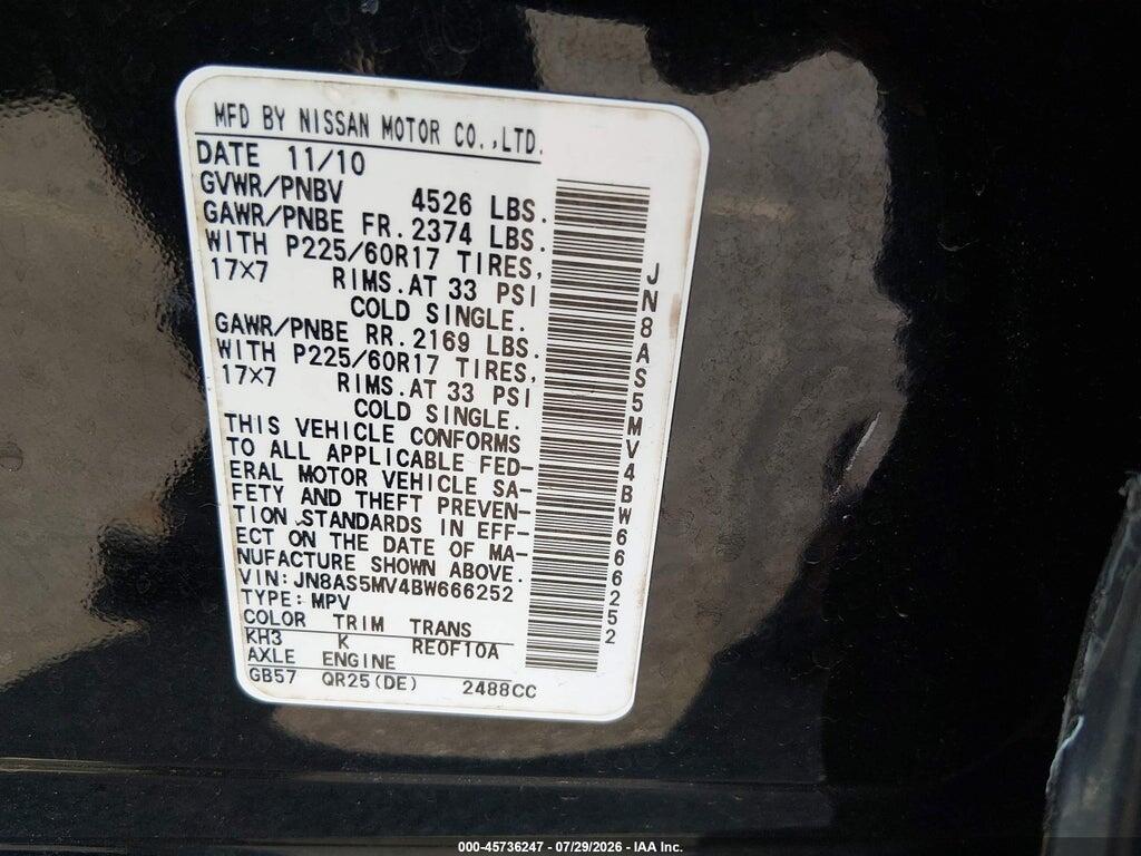 JN8AS5MV4BW666252 2011 NISSAN ROGUE photo no. 9
