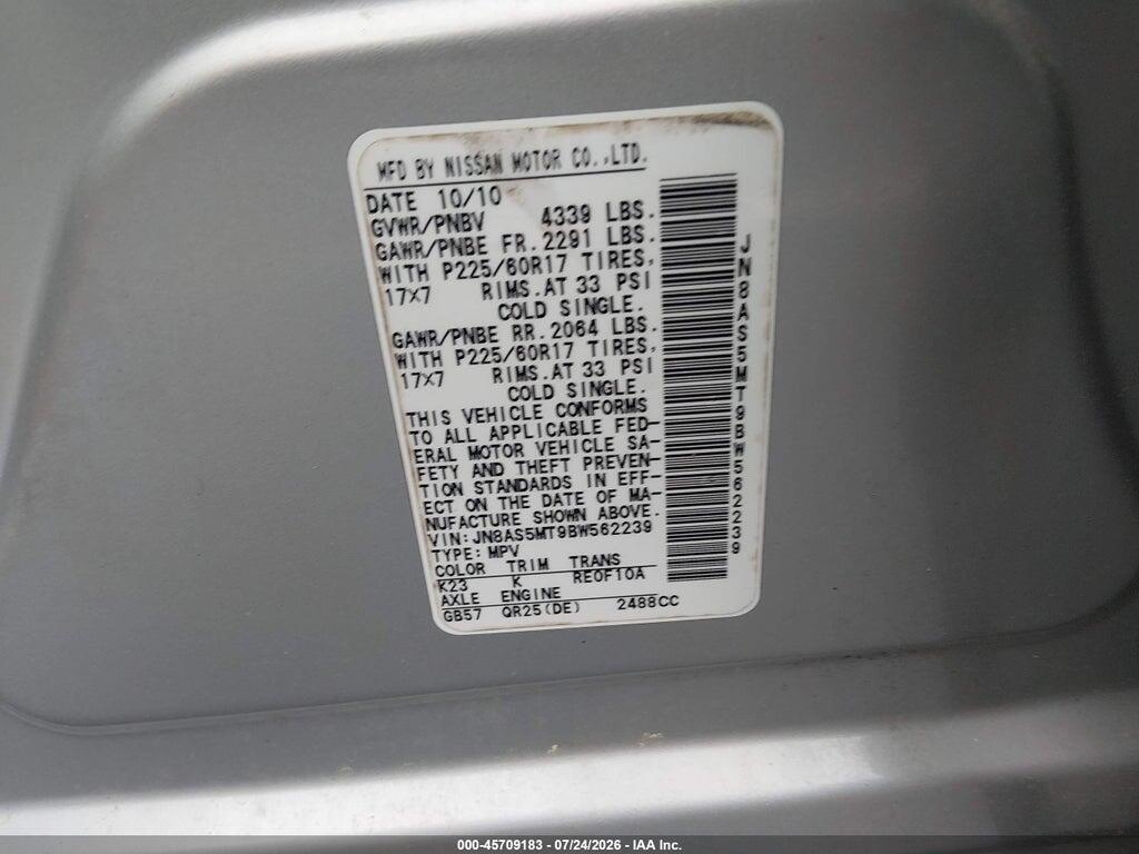JN8AS5MT9BW562239 2011 NISSAN ROGUE photo no. 9