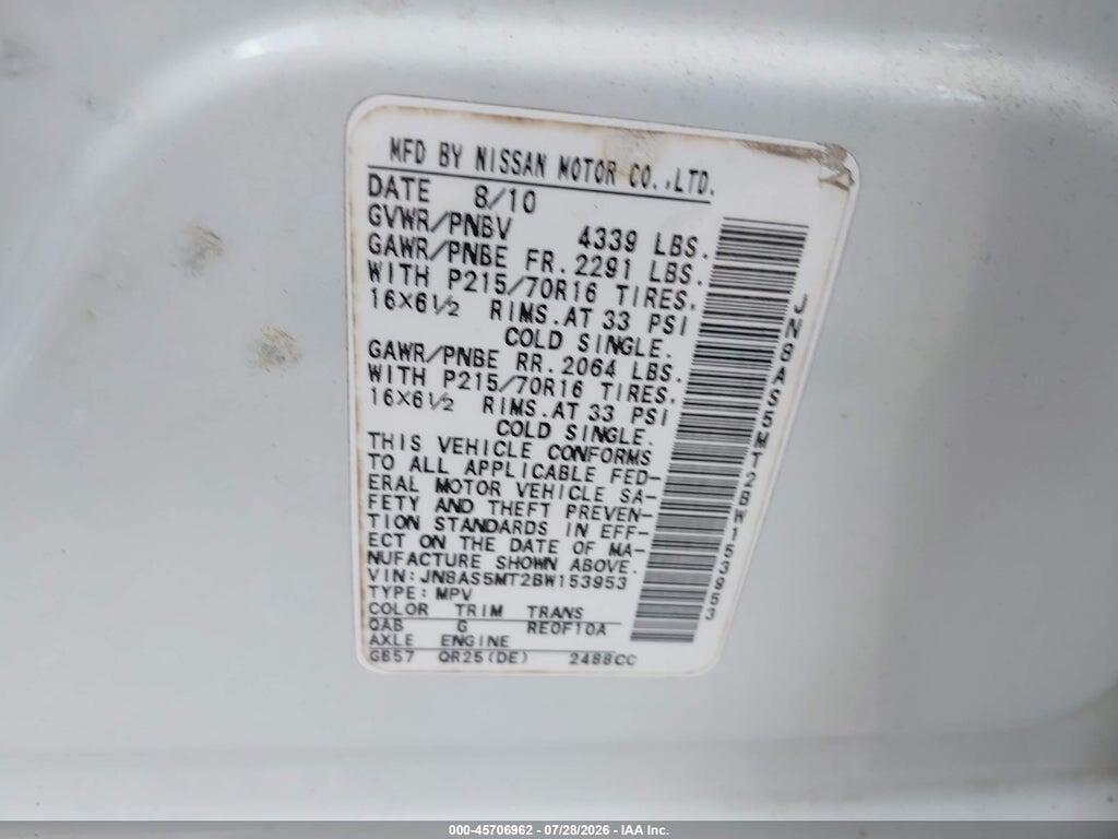 JN8AS5MT2BW153953 2011 NISSAN ROGUE photo no. 9