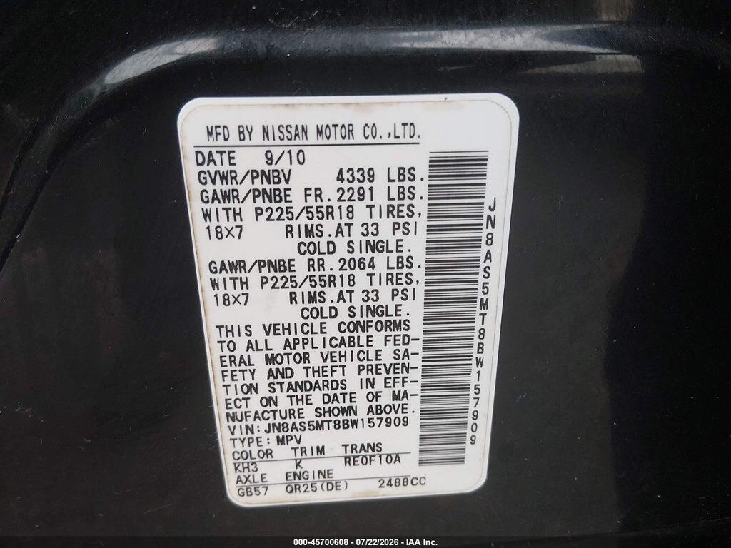 JN8AS5MT8BW157909 2011 NISSAN ROGUE photo no. 9