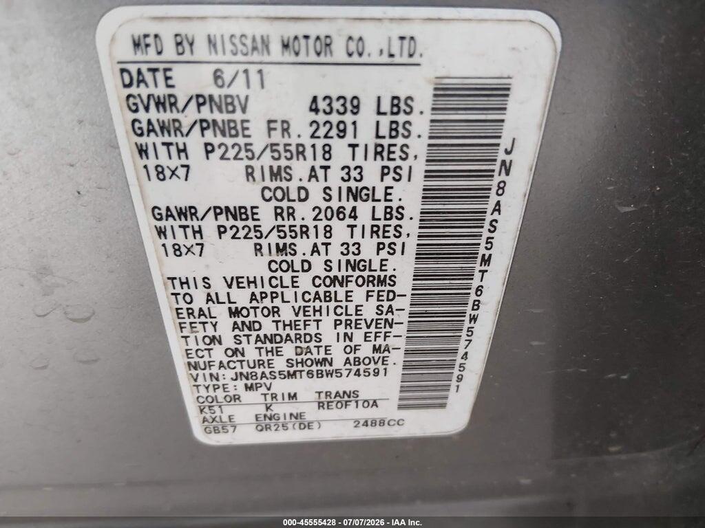 JN8AS5MT6BW574591 2011 NISSAN ROGUE photo no. 9