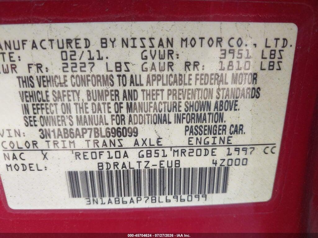 3N1AB6AP7BL696099 2011 NISSAN SENTRA photo no. 9