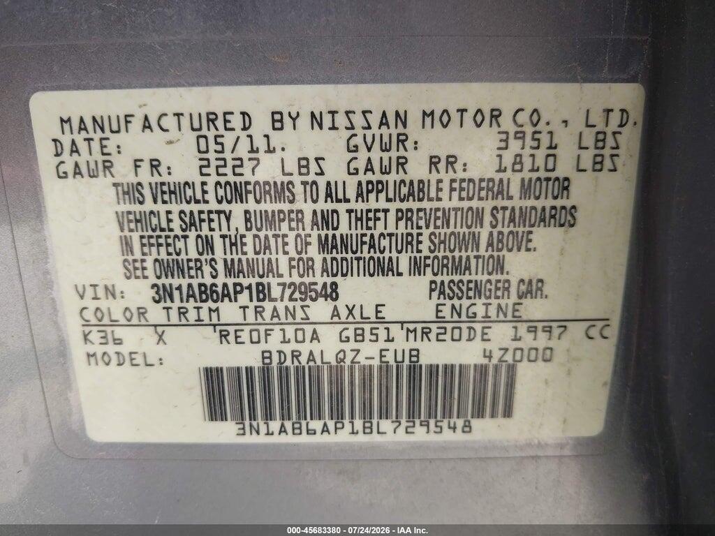 3N1AB6AP1BL729548 2011 NISSAN SENTRA photo no. 9