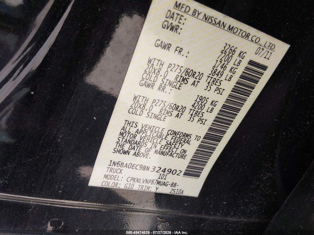 1N6BA0EC9BN324902 2011 NISSAN TITAN photo no. 9