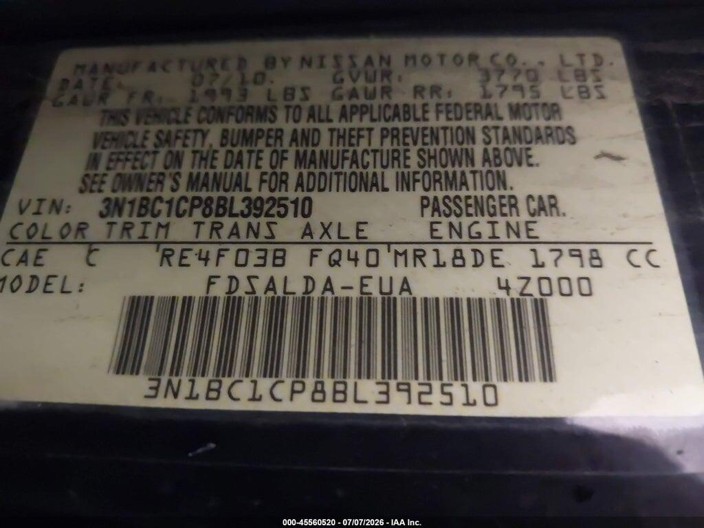 3N1BC1CP8BL392510 2011 NISSAN VERSA photo no. 9
