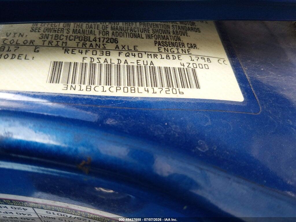 3N1BC1CP0BL417206 2011 NISSAN VERSA photo no. 9