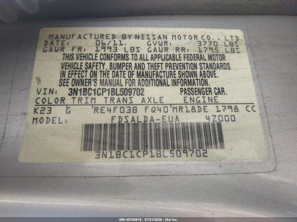 3N1BC1CP1BL509702 2011 NISSAN VERSA photo no. 9