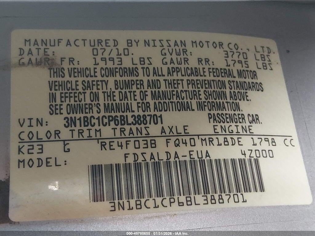 3N1BC1CP6BL388701 2011 NISSAN VERSA photo no. 9